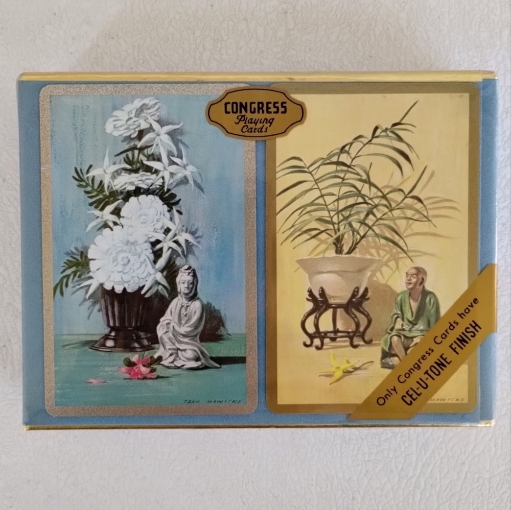 Vtg Sealed Congress Playing Cards 2 Deck Set Tran Mawicke Art Cel-U-Tone Finish